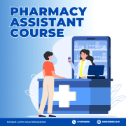Pharmacy Assistant Course students learning medication management and pharmacy operations in a modern classroom setting.